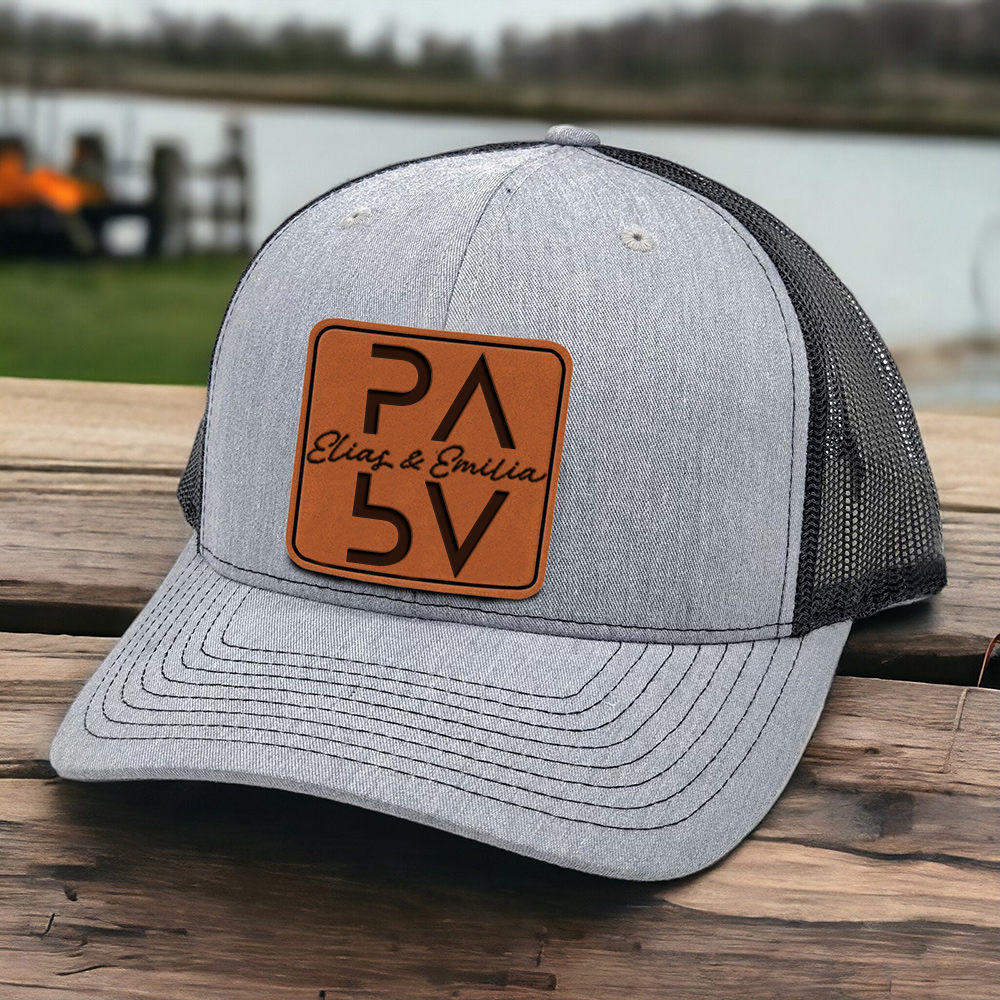 Personalized PAPA Hat with Est and Kids Names Real Leather Patch Trucker Snapback Cap Father's Day Gift New Dad Gift
