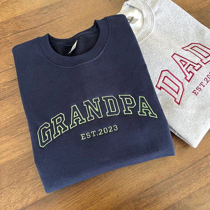 Personalized Embroidered Dad Est Sweatshirt with Kids Name on Sleeve