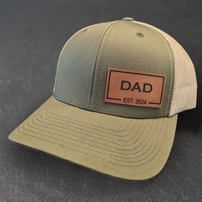 Personalized DAD Est Hat Real Leather Patch Trucker Hat Father's Day Gift New Dad Gift