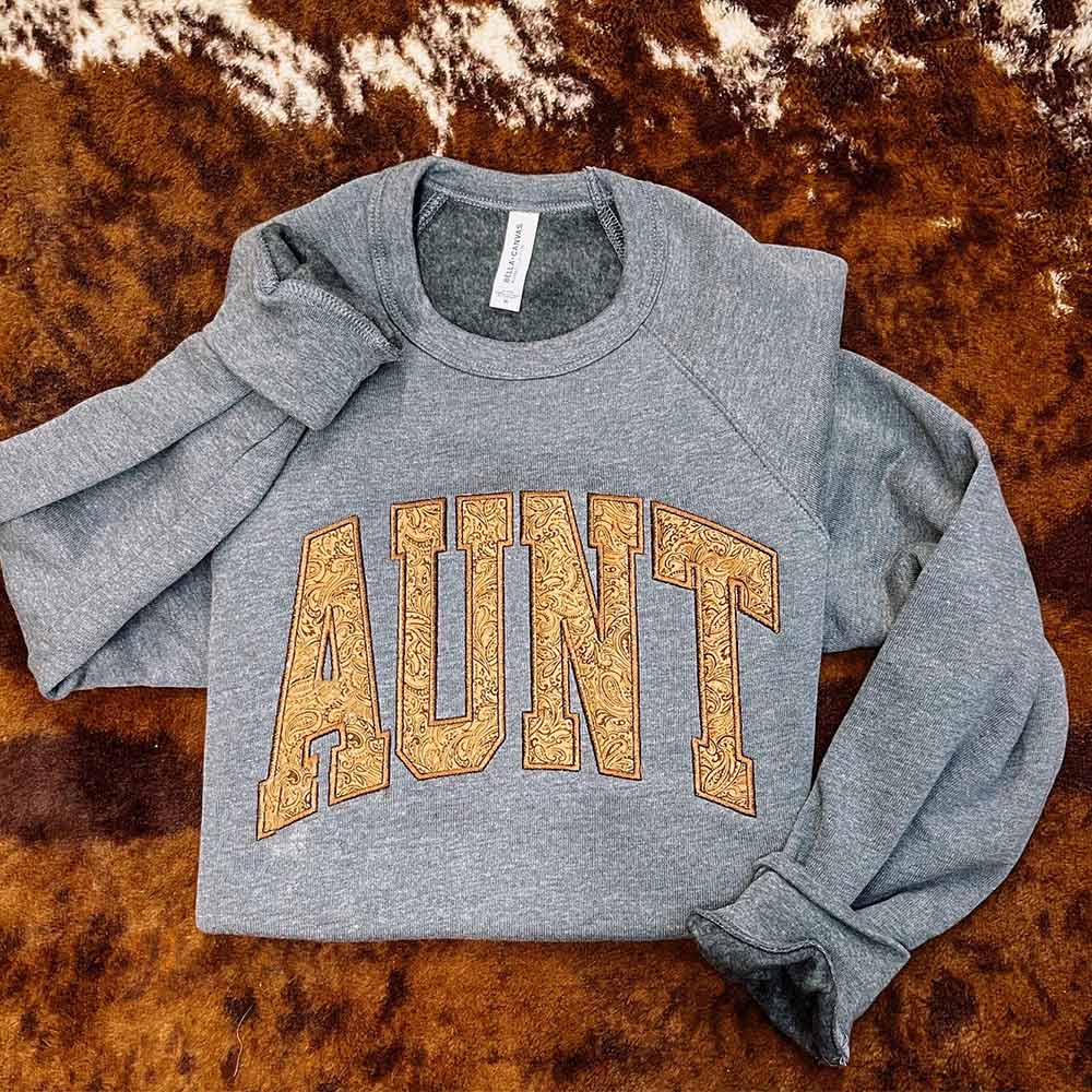 Embroidered Faux Tooled Leather Western Vibes AUNT Sweatshirt Hoodie Mothers Day Gift for MAMA WIFE AUNTIE GRANDMA