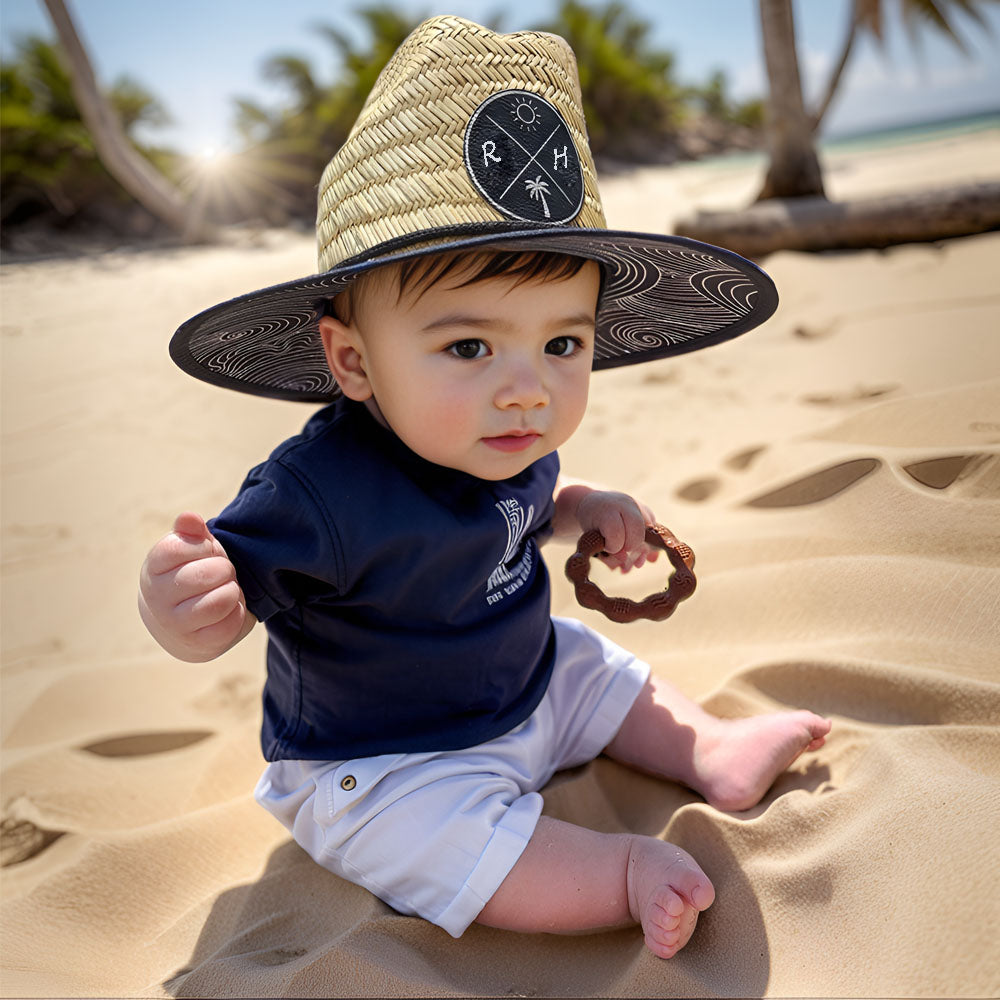 Personalized Leather Name Patch Straw Hat Sun Hat With Initials and Symbols Gift for Toddler Child Adult