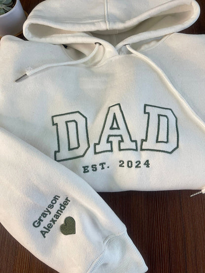 Personalized Embroidered Dad Est Sweatshirt with Kids Name on Sleeve