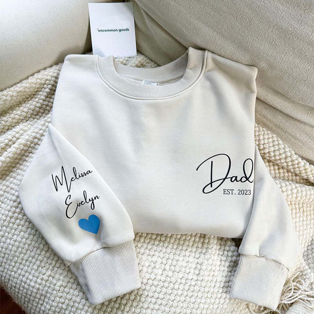 Personalized Dad EST Sweatshirt with Kids' Names and Heart on Sleeve Father's Day Gift