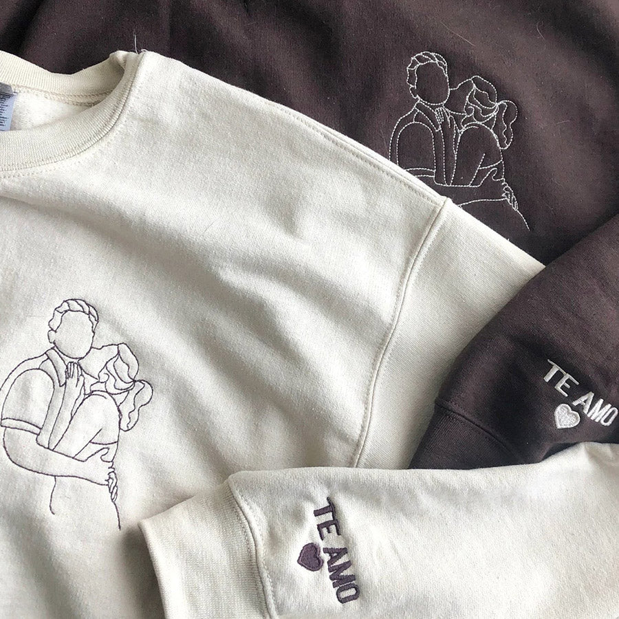 Embroidered Portrait Sweatshirt with Special Date Anniversary Gift for Couples