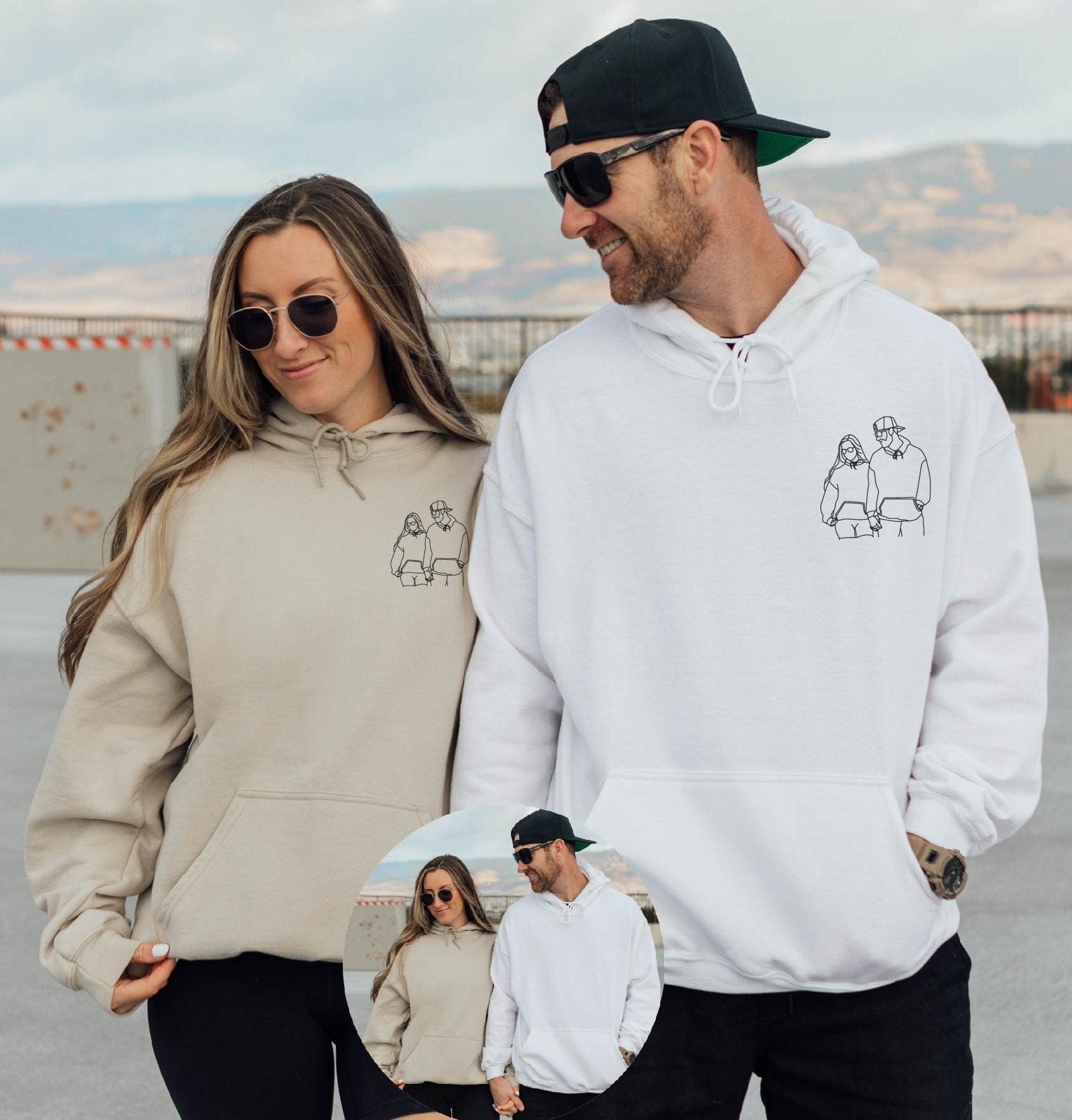Personalized Couples Portrait from Photo Matching Hoodie Sweatshirt Couple Gifts