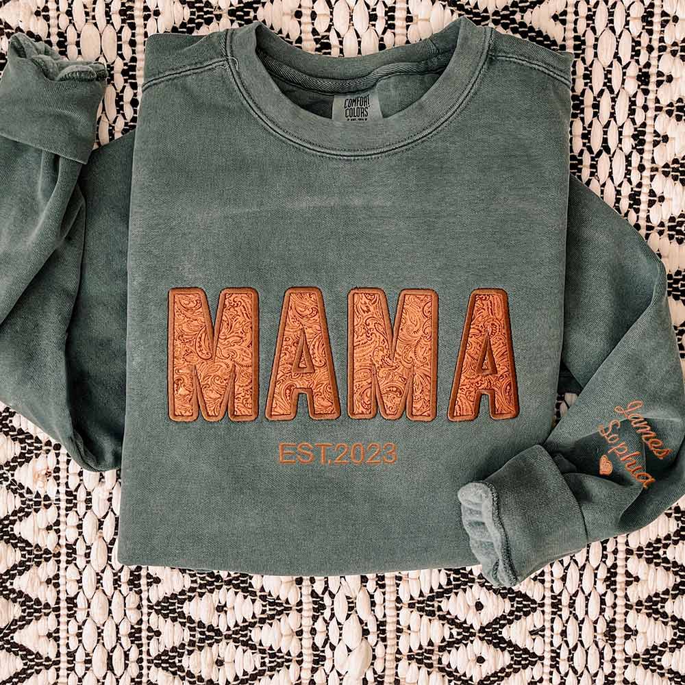 Embroidered Faux Tooled Leather Western Vibes AUNT Sweatshirt Hoodie Mothers Day Gift for MAMA WIFE AUNTIE GRANDMA