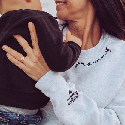 Embroidered Mama Sweatshirt with Kids Names on Sleeve Gift for Mom Mother's Day Birthday Gifts