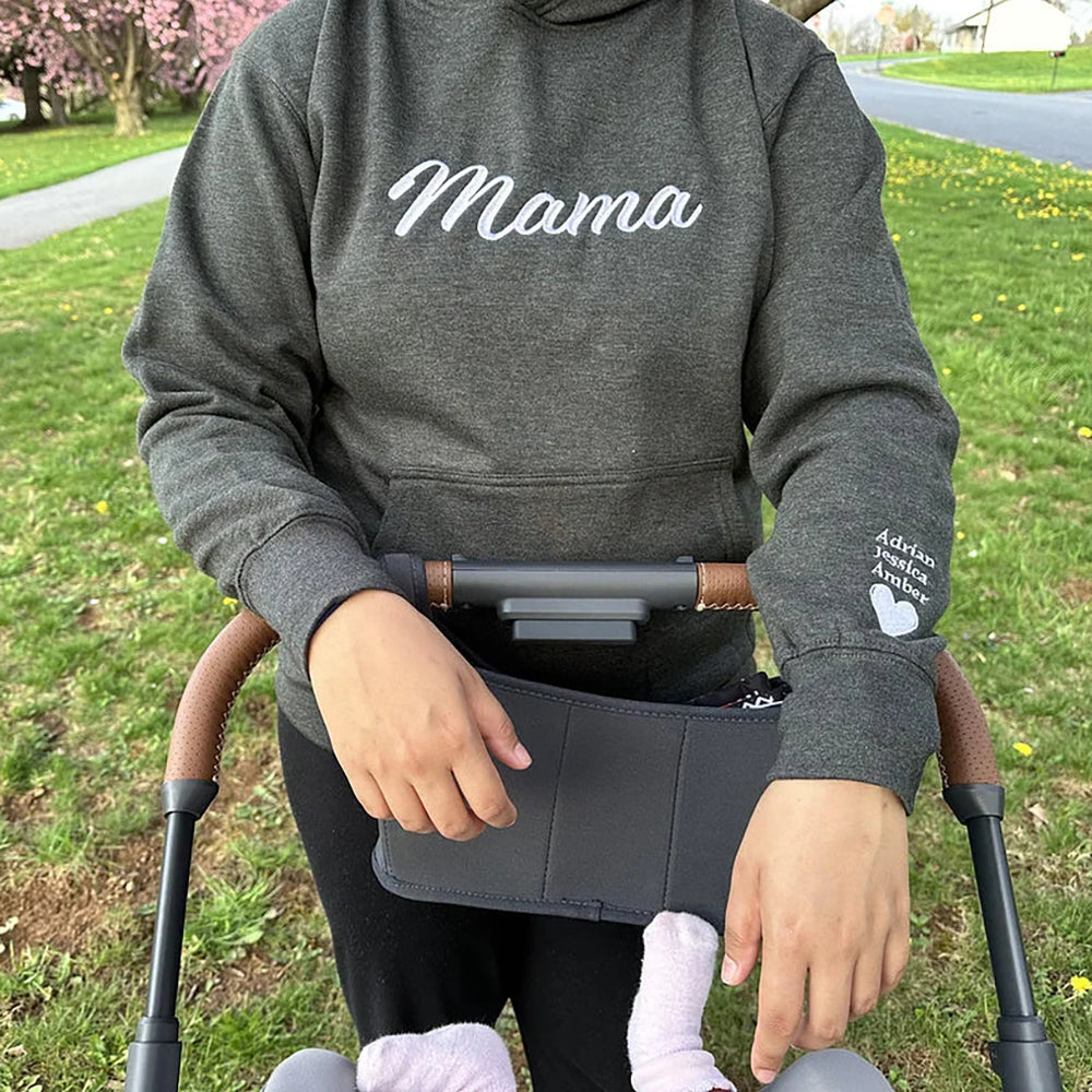 Embroidered Mama Sweatshirt with Kids Names on Sleeve Gift for Mom Mother's Day Birthday Gifts