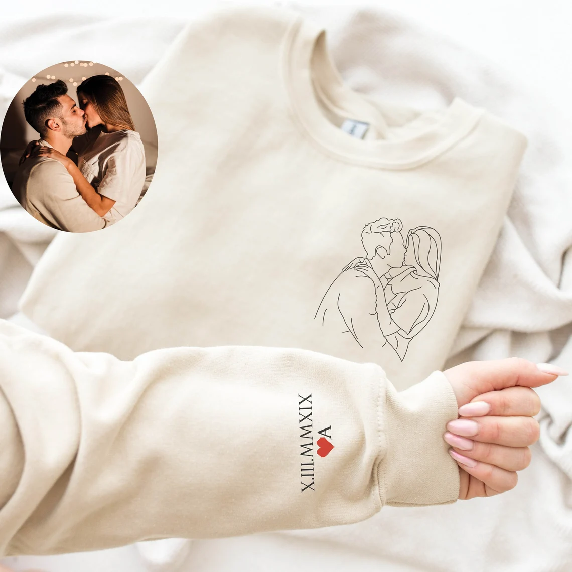 Personalized Couples Portrait from Photo Matching Hoodie Sweatshirt Couple Gifts