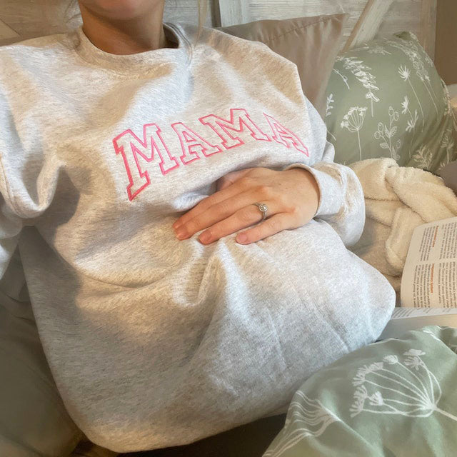 Personalized Embroidered Mama Sweatshirt with Kid Names on Sleeve