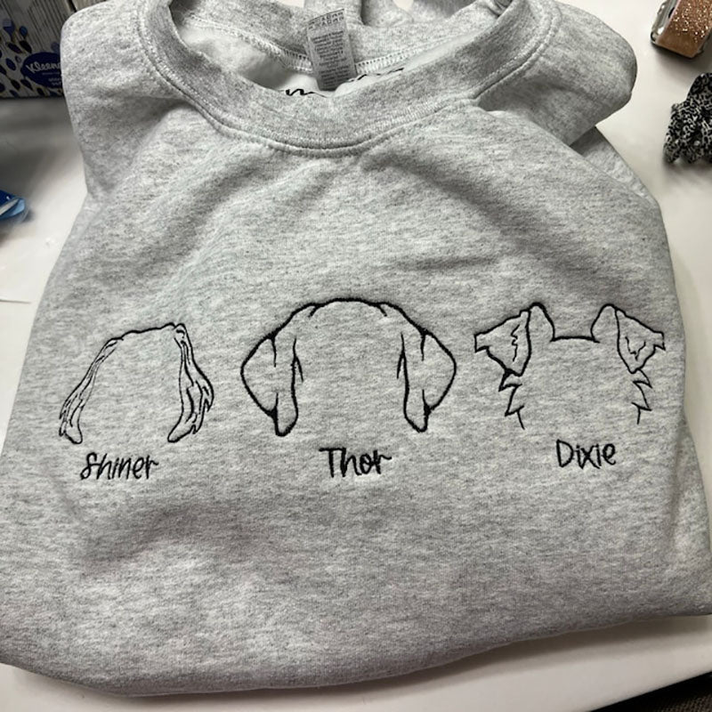 Embroidered Pet Ear Outline Sweatshirt With Names Gift For Pet Lover