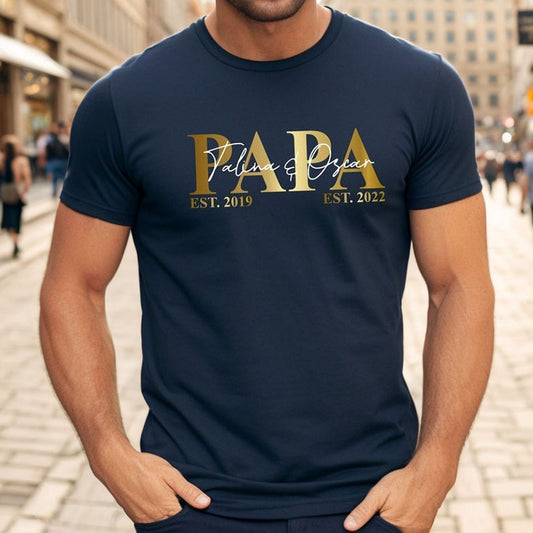 Personalized PAPA T-shirt with Kid's Names Father's Day Gift For Dad