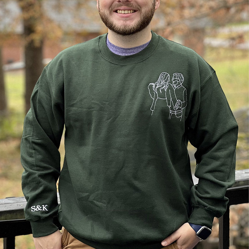 Embroidered Portrait Sweatshirt with Special Date Anniversary Gift for Couples