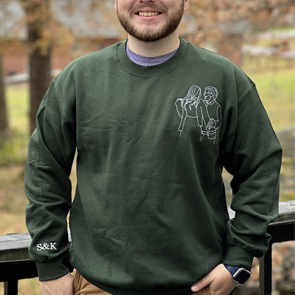 Embroidered Portrait Sweatshirt with Special Date Anniversary Gift for Couples