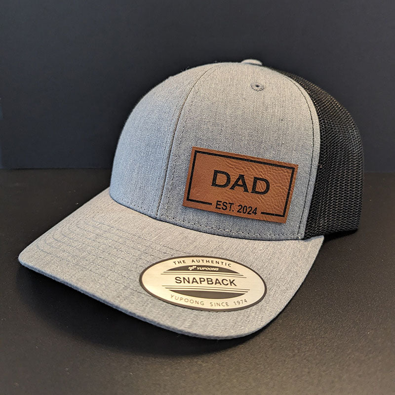 Personalized GRANDPA Est Hat Real Leather Patch Trucker Snapback Cap Father's Day Gift New Dad Gift