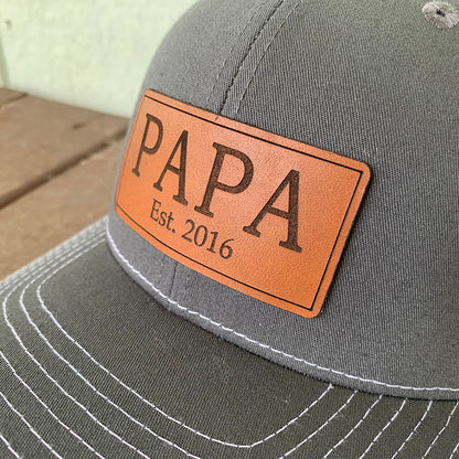 Personalized DAD Hat with Est and Kids Names Leather Patch Trucker Hat Father's Day Gift