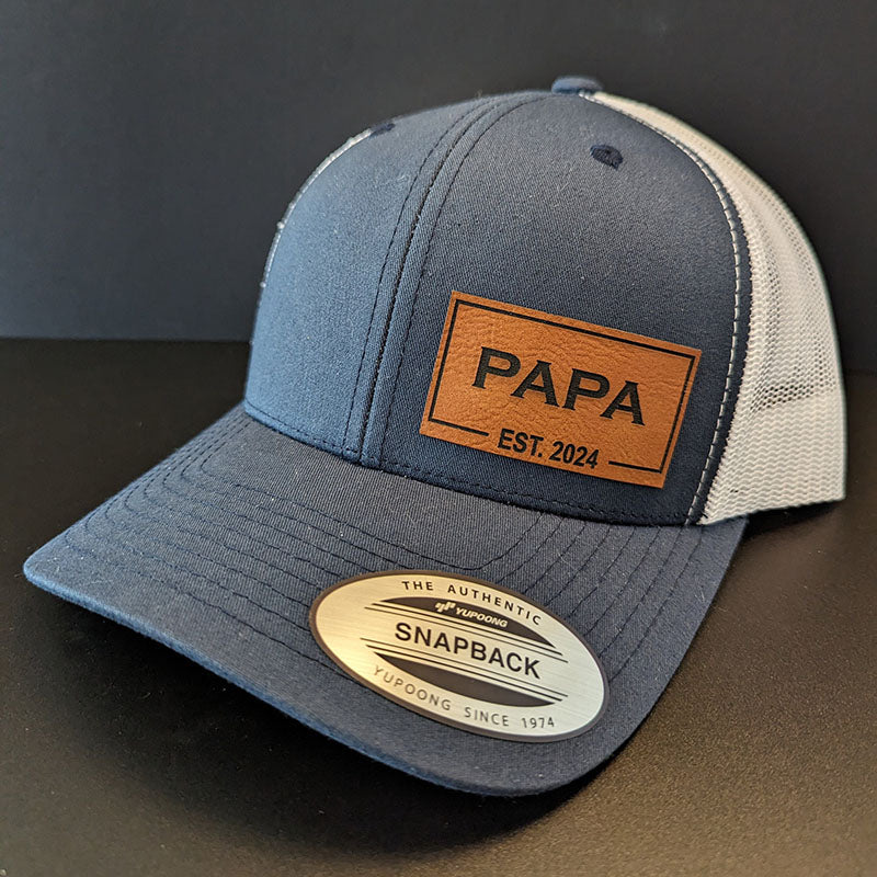 Personalized GRANDPA Est Hat Real Leather Patch Trucker Snapback Cap Father's Day Gift New Dad Gift