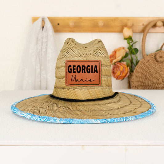 Personalized Leather Name Patch Straw Hat Sun Hat Gift for Toddler Child Adult