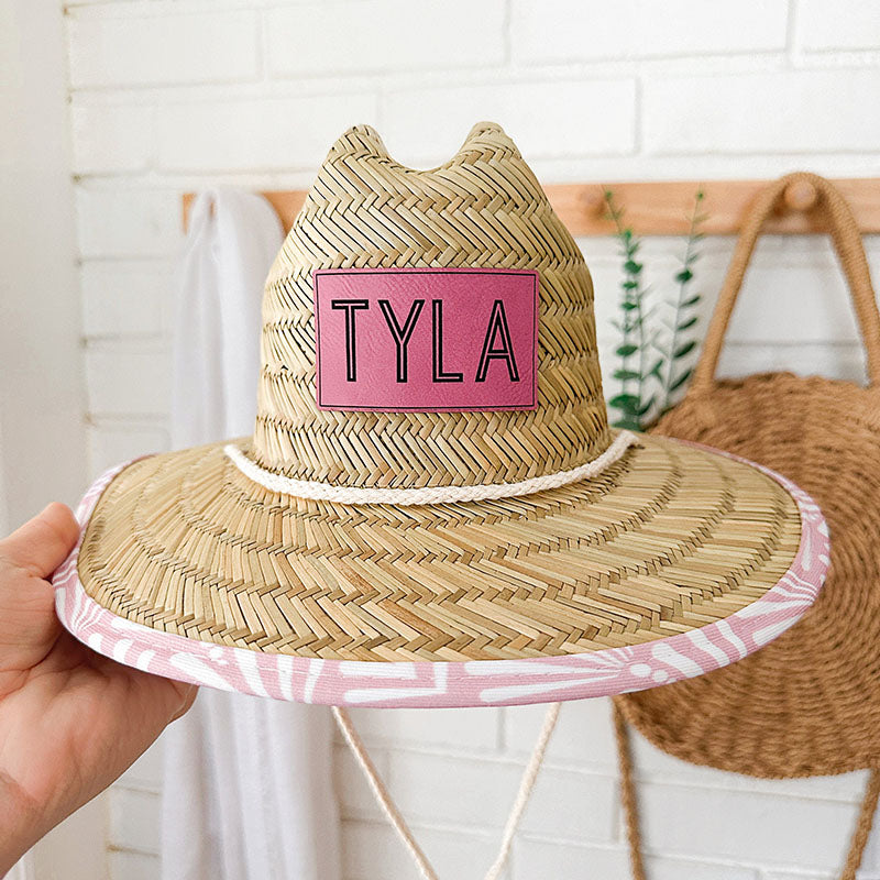 Personalized Leather Name Patch Straw Hat Sun Hat Gift for Toddler Child Adult