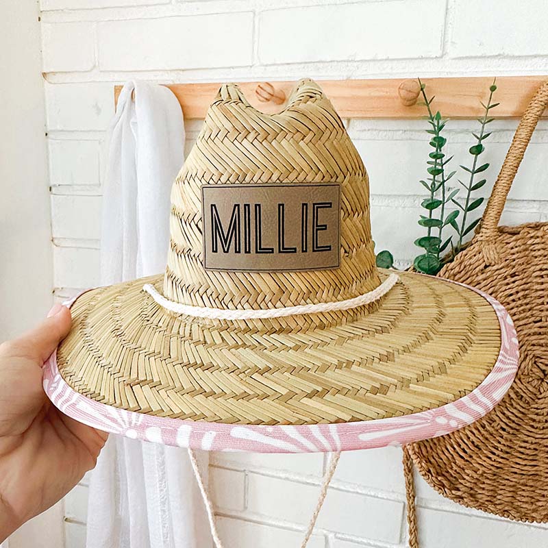 Personalized Leather Name Patch Straw Hat Sun Hat Gift for Toddler Child Adult