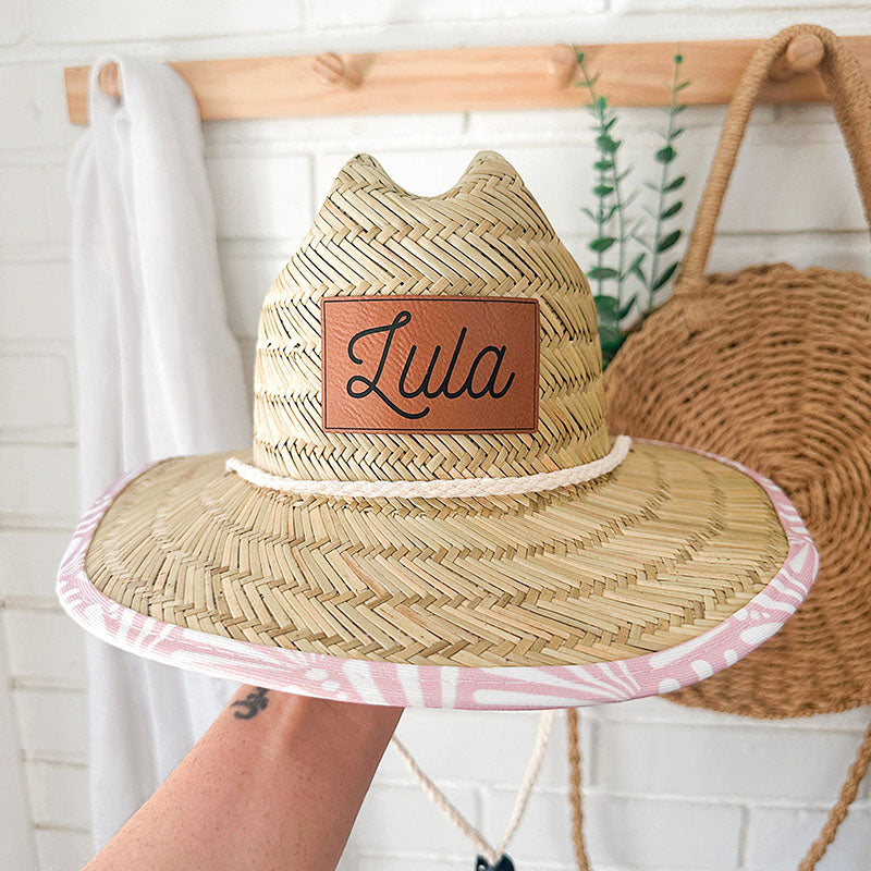 Personalized Leather Name Patch Straw Hat Sun Hat Gift for Toddler Child Adult