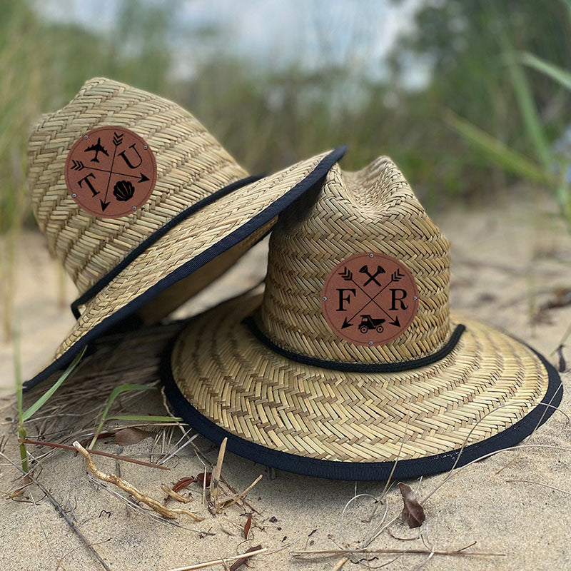 Personalized Leather Name Patch Straw Hat Sun Hat With Initials and Symbols Gift for Toddler Child Adult