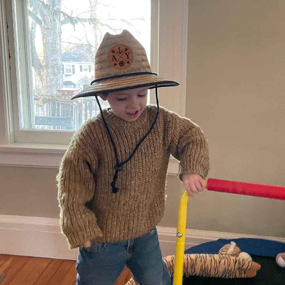 Personalized Leather Name Patch Straw Hat Sun Hat With Initials and Symbols Gift for Toddler Child Adult