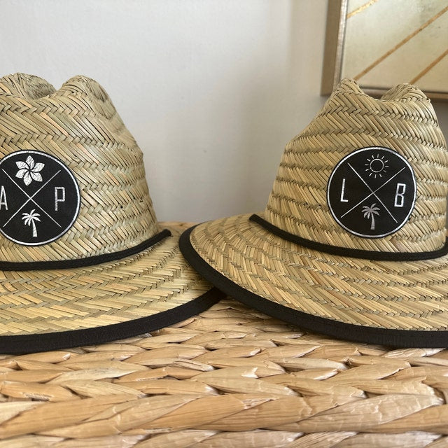 Personalized Leather Name Patch Straw Hat Sun Hat With Initials and Symbols Gift for Toddler Child Adult