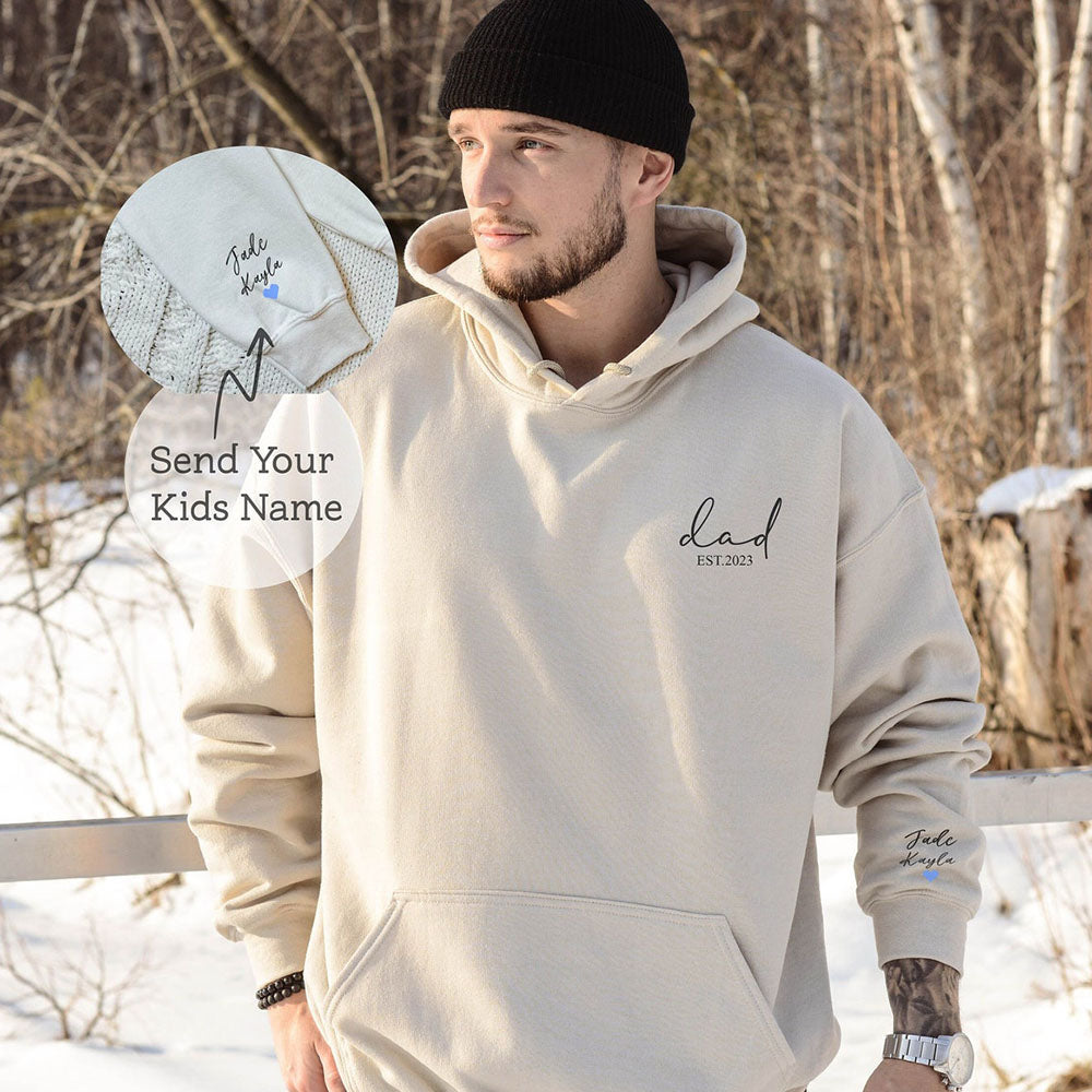 Personalized Dad EST Sweatshirt with Kids' Names and Heart on Sleeve Father's Day Gift