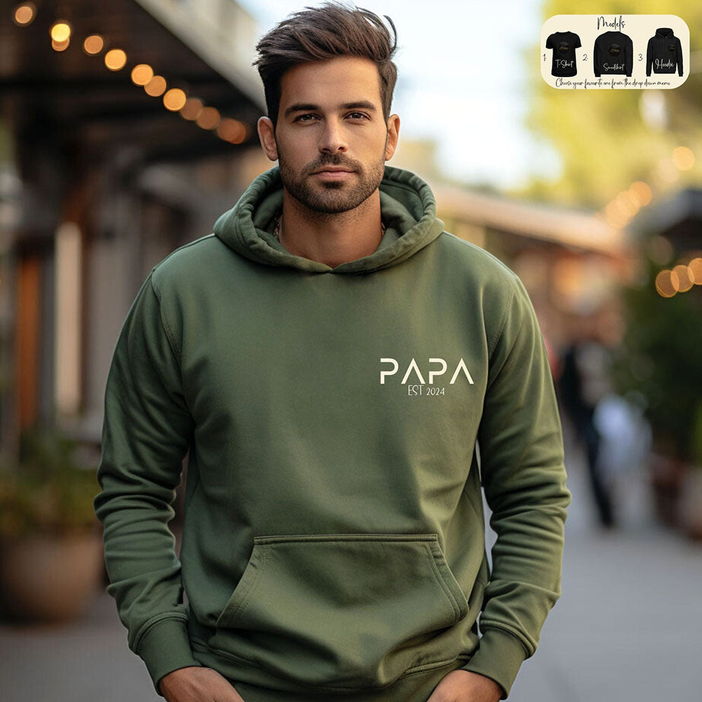 Personalized DAD EST Sweatshirt Hoodie with Kid's Names On Sleeve Father's Day Gift