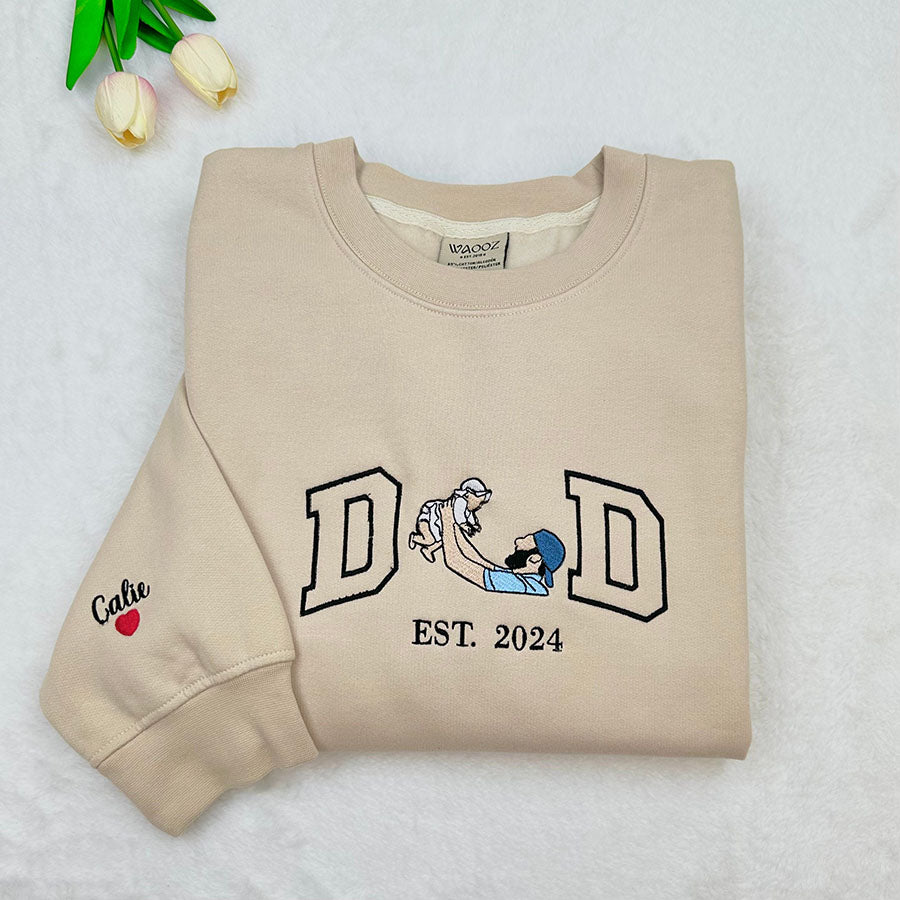 Embroidered Father and Son/Daughter Sweatshirt Hoodie with Photo Father's Day Gift