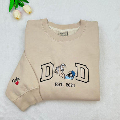 Embroidered Father and Son/Daughter Sweatshirt with Photo Father's Day Gift