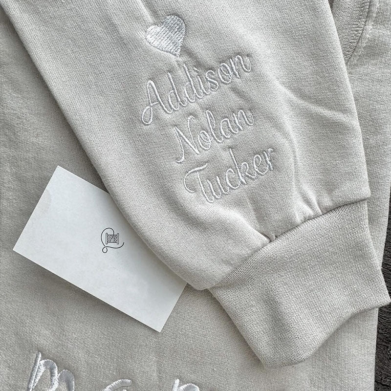 Embroidered Mama Sweatshirt with Kids Names on Sleeve Gift for Mom Mother's Day Birthday Gifts