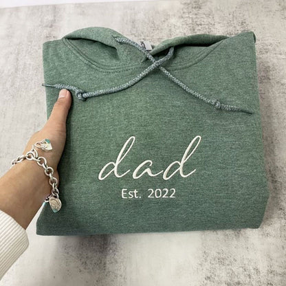 Personalized Embroidered Dad Est Hoodie with Kid's Names on Sleeve for Father's Day