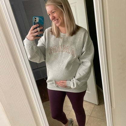 Personalized Embroidered Mama Sweatshirt with Kid Names on Sleeve