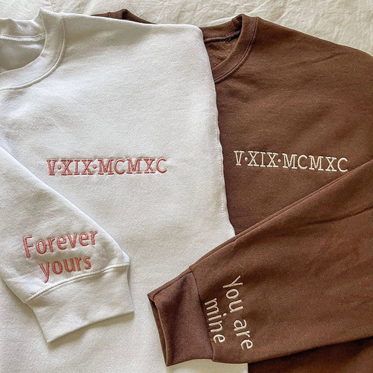 Personalized Embroidered Roman Numerals Matching Sweatshirt Couple Gifts