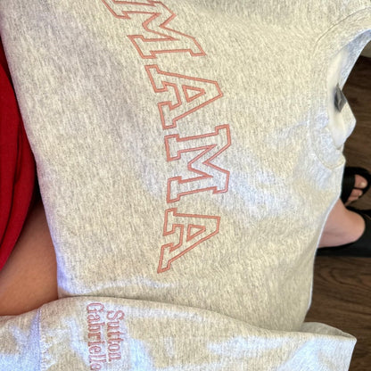 Personalized Embroidered Mama Sweatshirt with Kid Names on Sleeve