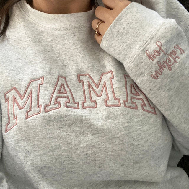 Personalized Embroidered Mama Sweatshirt with Kid Names on Sleeve