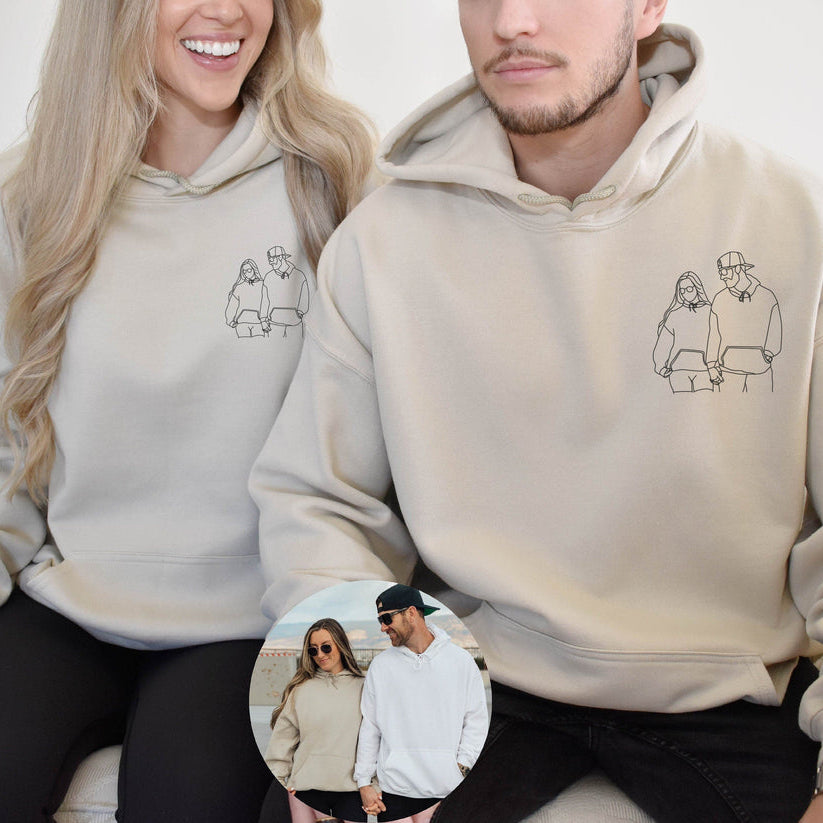 Personalized Couples Portrait From Photo Matching Hoodie Couple Gifts