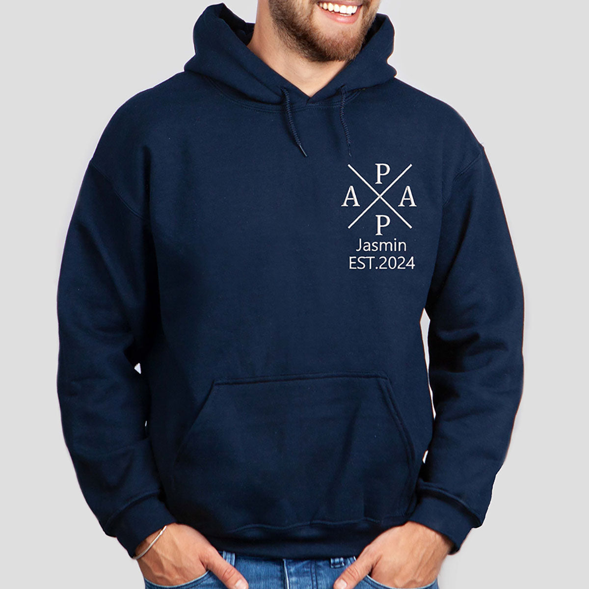 Personalized Embroidered PAPA Hoodie with Name and Year Father's Day Gift