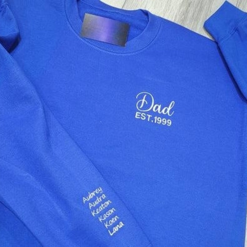 Personalized Embroidered Dad Est Hoodie with Kid's Names on Sleeve for Father's Day