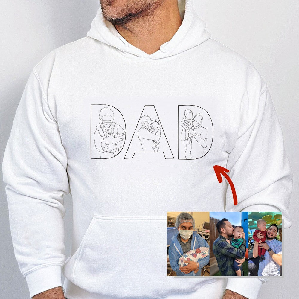 Personalized Embroidered DAD Hoodie with Custom Portrait Collage