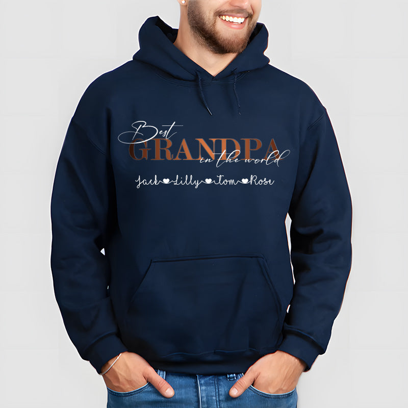 "Best Grandpa in the World" Personalized Hoodie with Kid's Names Father's Day Gift