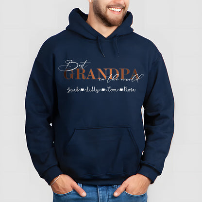 "Best Grandpa in the World" Personalized Hoodie with Kid's Names Father's Day Gift