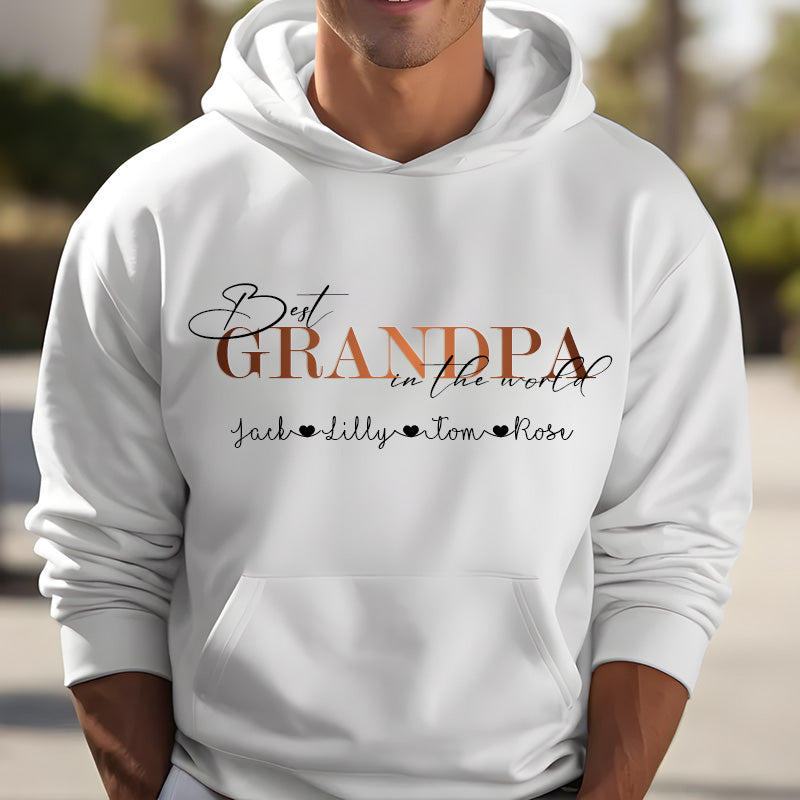 "Best Grandpa in the World" Personalized Sweatshirt Hoodie with Kid's Names Father's Day Gift