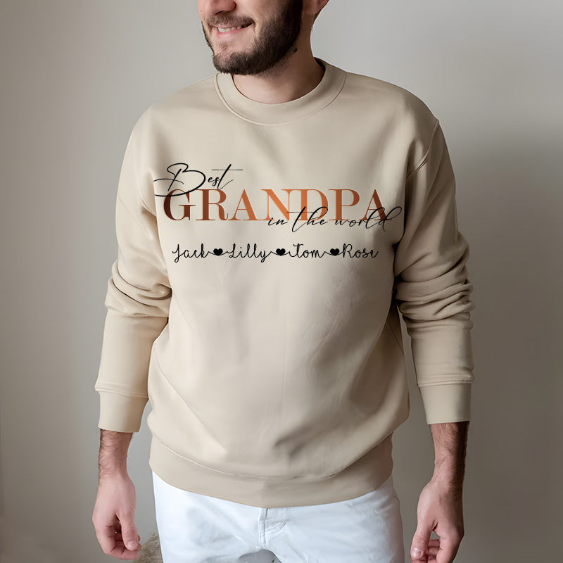 "Best Grandpa in the World" Personalized Sweatshirt Hoodie with Kid's Names Father's Day Gift