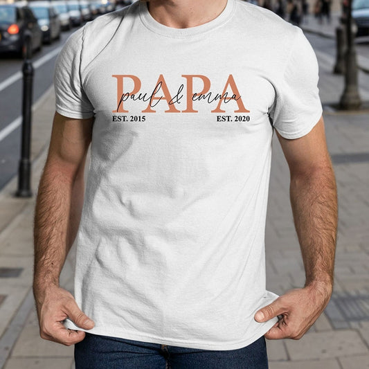 Personalized PAPA T-shirt with Kid's Names Father's Day Gift For Him