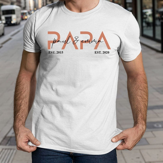 Personalized PAPA T-shirt with Kid's Names Father's Day Gift For Him