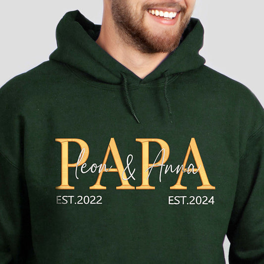 Personalized Embroidered PAPA Hoodie with Name and Year Father's Day Gift For Him