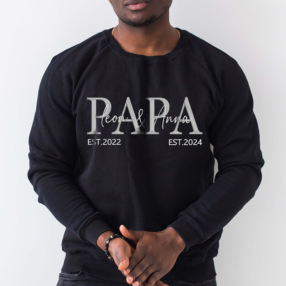 Personalized Embroidered PAPA Sweatshirt Hoodie with Name and Year Father's Day Gift  For Him
